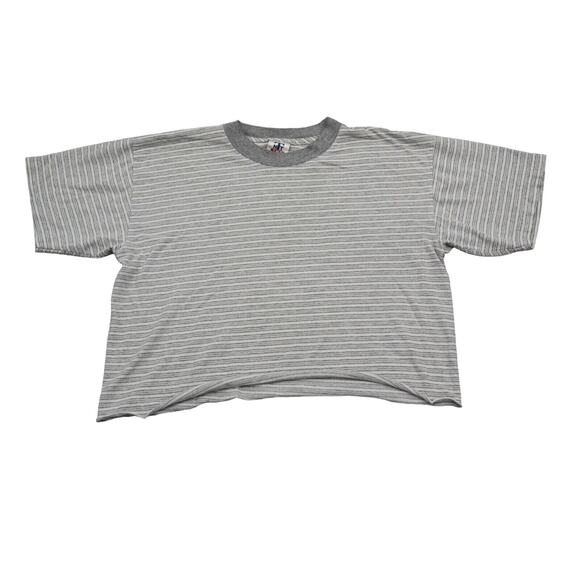 TNT Shirt Womens M Gray Short Sleeve Crew Neck Stripe Cropped Preshrunk T Shirt - Picture 1 of 14